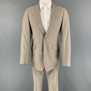 D&G by DOLCE & GABBANA 36 Khaki Navy Stripe Polyester Blend Notch Lapel Suit